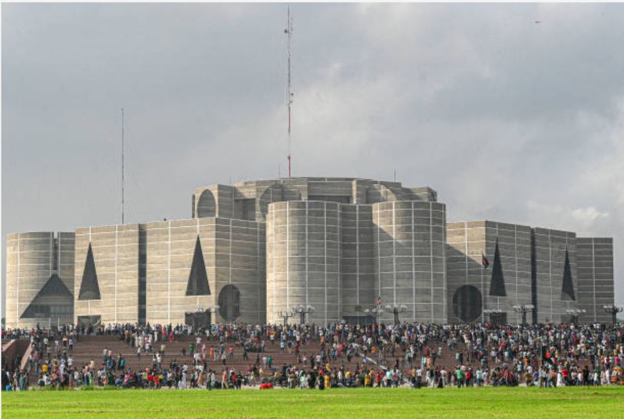 Citizens gather on the east plaza to celebrate on August 5, 2024, after the fall of the government